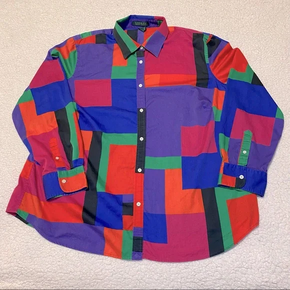 90s Ralph Lauren Multi Colour Button Down - Picture 2 of 5